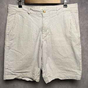 Ben Sherman Mens Seersucker Shorts 34 Blue White‎ Stripe Stretch Fit Flat Front